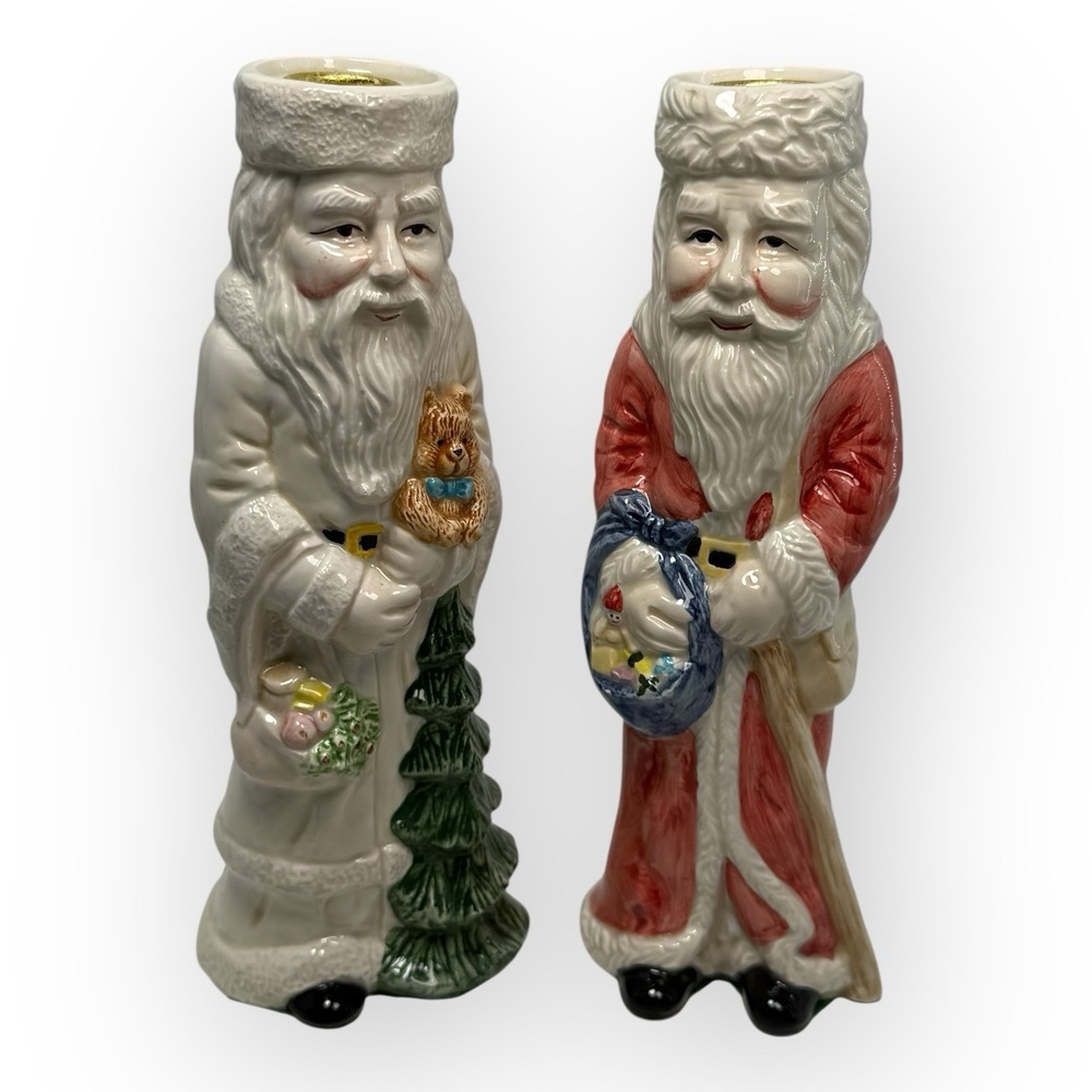 Set of 2 Otagiri Enesco Father Christmas Santa Taper Candle Holders 1995 VTG